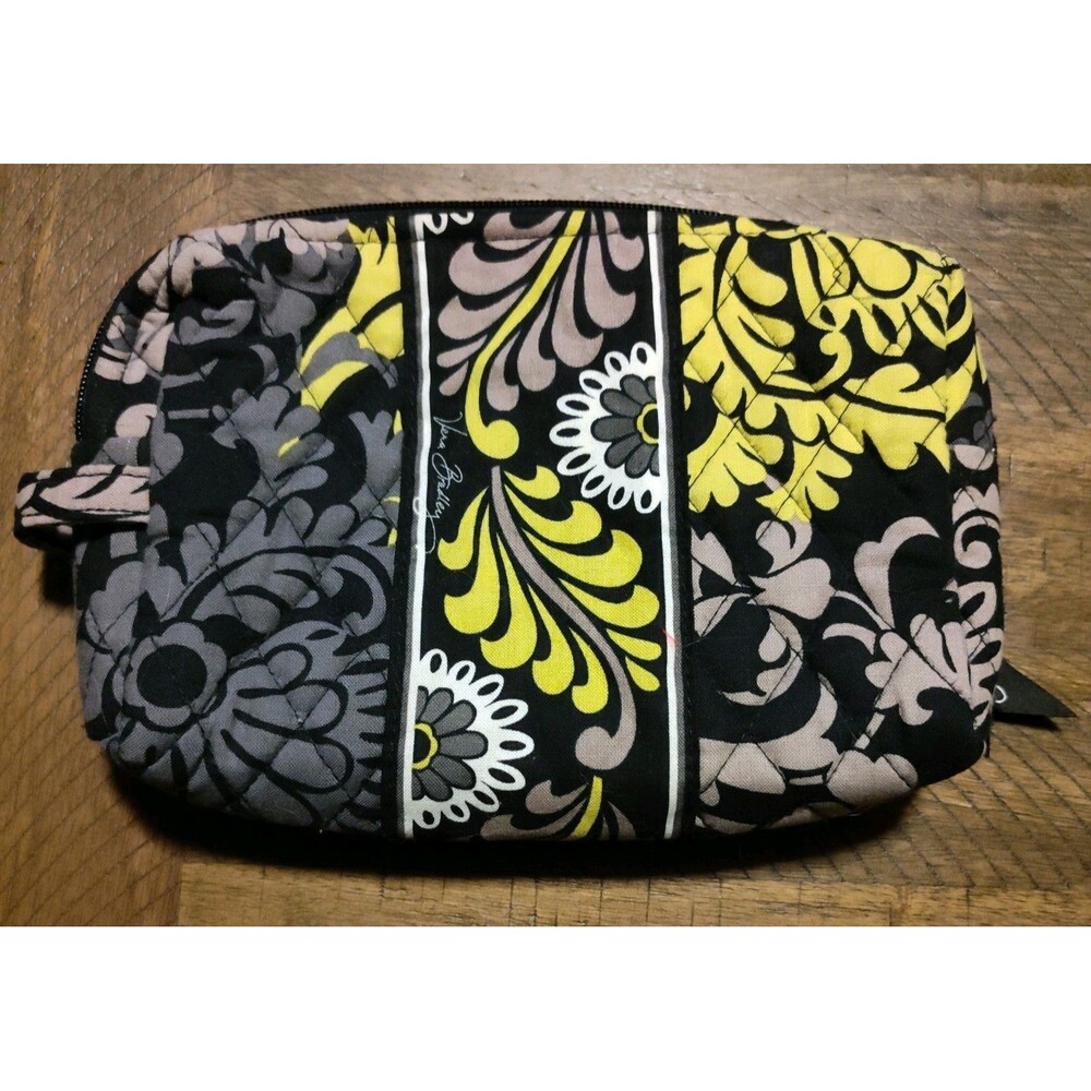 VERA BRADLEY COSMETIC BAG, BAROQUE, YELLOW/BLACK/GRAY/WHITE